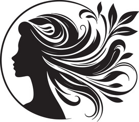 Elegant female silhouette with floral flowing hair in vector style – perfect for beauty salons, haircare branding, spa logos, and feminine designs.

