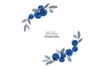 Blueberry watercolor art wreath frame background. Sweet blueberry in frame. Vector illustration. blueberry pattern. Fruit berry background. Summer fruit texture