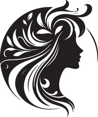 Elegant female silhouette with floral flowing hair in vector style – perfect for beauty salons, haircare branding, spa logos, and feminine designs.

