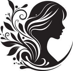 Elegant female silhouette with floral flowing hair in vector style – perfect for beauty salons, haircare branding, spa logos, and feminine designs.

