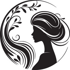 Elegant female silhouette with floral flowing hair in vector style – perfect for beauty salons, haircare branding, spa logos, and feminine designs.

