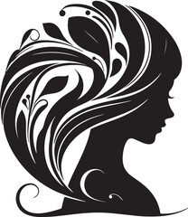 Elegant female silhouette with floral flowing hair in vector style – perfect for beauty salons, haircare branding, spa logos, and feminine designs.

