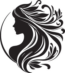 Elegant female silhouette with floral flowing hair in vector style – perfect for beauty salons, haircare branding, spa logos, and feminine designs.

