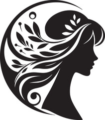 Elegant female silhouette with floral flowing hair in vector style – perfect for beauty salons, haircare branding, spa logos, and feminine designs.

