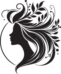 Elegant female silhouette with floral flowing hair in vector style – perfect for beauty salons, haircare branding, spa logos, and feminine designs.

