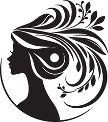 Elegant female silhouette with floral flowing hair in vector style – perfect for beauty salons, haircare branding, spa logos, and feminine designs.

