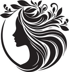 Elegant female silhouette with floral flowing hair in vector style – perfect for beauty salons, haircare branding, spa logos, and feminine designs.


