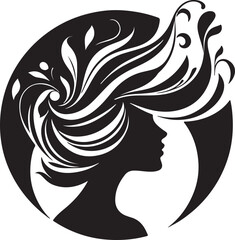 Elegant female silhouette with floral flowing hair in vector style – perfect for beauty salons, haircare branding, spa logos, and feminine designs.

