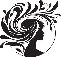 Elegant female silhouette with floral flowing hair in vector style – perfect for beauty salons, haircare branding, spa logos, and feminine designs.

