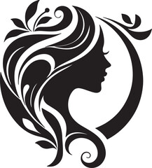 Elegant female silhouette with floral flowing hair in vector style – perfect for beauty salons, haircare branding, spa logos, and feminine designs.

