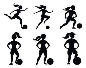 Set Female football player silhouette vector illustration