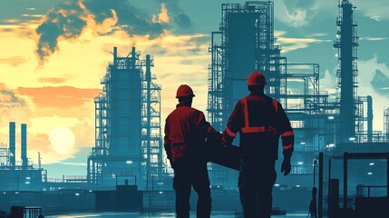 A dedicated industrial worker assisting a colleague with heavy lifting 