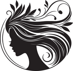 Elegant female silhouette with floral flowing hair in vector style – perfect for beauty salons, haircare branding, spa logos, and feminine designs.

