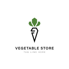 Vegetable Store Logo: A clean and minimalist logo for a vegetable store, featuring a stylized carrot design with geometric leaves and a modern font, embodying freshness and natural goodness.