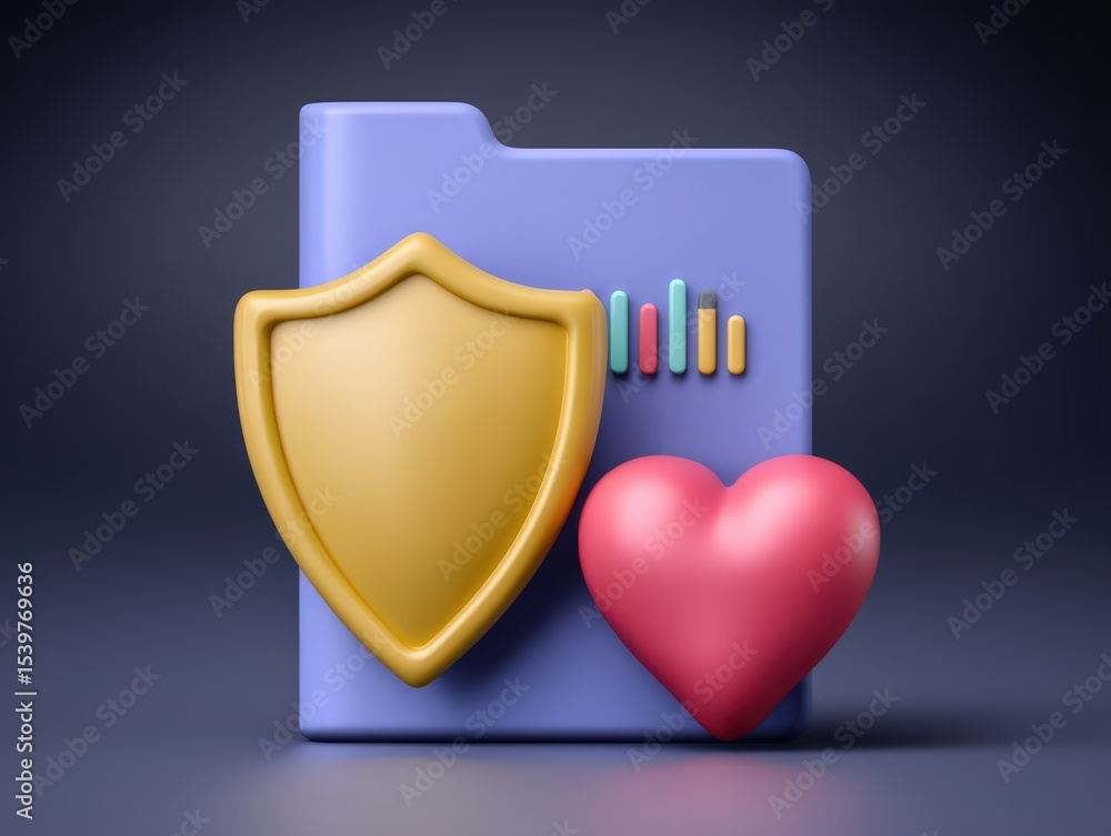 Aufkleber colorful folder icon featuring a heart and shield representing digital security and love in technolo