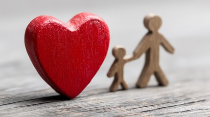 Family Love: A Red Heart and Wooden Family Figures