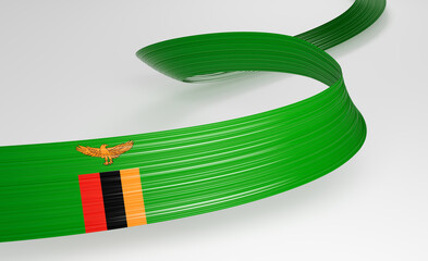 3d Flag Of Zambia 3d Wavy Shiny Zambia Ribbon Flag On White Background 3d Illustration