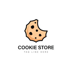 Cookie Store Emblem: A delectable illustration of a half-eaten cookie. The emblem for a cookie shop, bakery, or confectionery. Featuring delicious dessert perfect for branding and graphic resources.