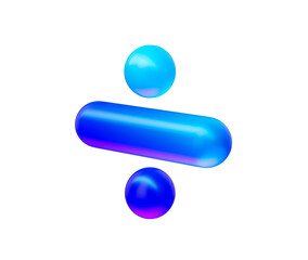 A sleek division symbol with a glossy neon blue gradient, and reflective surface. 3d illustration