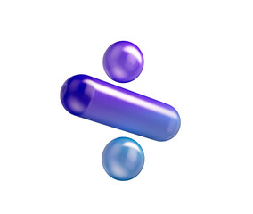 3D Glossy division symbol with a purple-blue gradient, soft reflections and depth. 3D Illustration