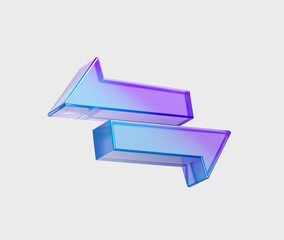 Two shiny 3D arrows in purple and blue, pointing left and right. 3D Illustration.