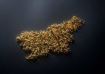 Slovenia Map Made Of High Quality Premium Golden Metallic Copper Brass Pillars 3D Illustration