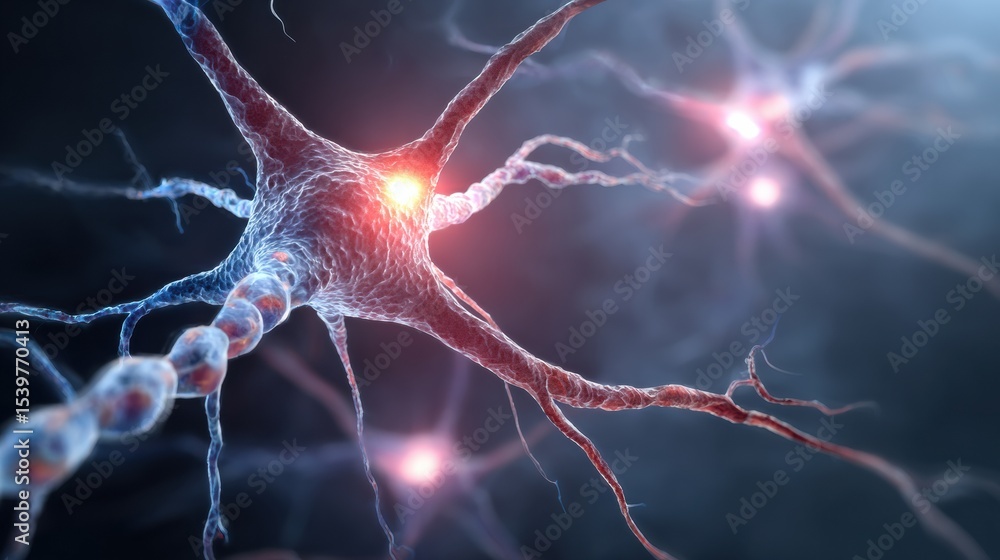 Poster Nervous System Glowing Diagram Showcasing Highlighted Synapses Against a Gradient Background in a Scientific Concept