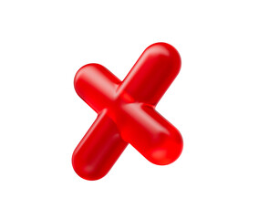 3D Glossy red multiplication symbol with a sleek and modern reflective appearance. 3d illustration