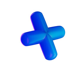 3D Blue plus sign with a glossy, gradient finish, featuring smooth, rounded edges. 3D Illustration