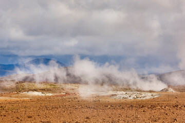 Active volcanic zone. Geothermical sulfurous vents . Krafla. Iceland