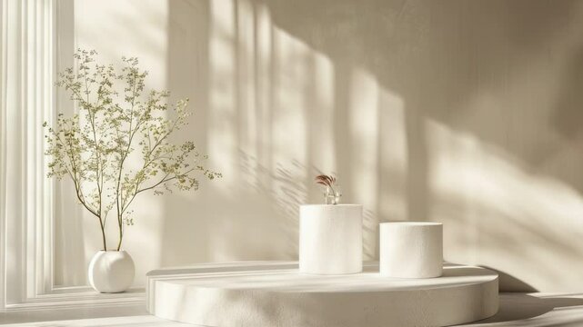 A pair of vases placed on a table near a window, with soft lighting and minimal background