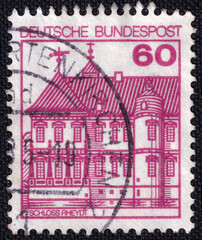 Rheydt Castle on a 1979 Germany vintage postage stamp. Strongholds and Castles Series