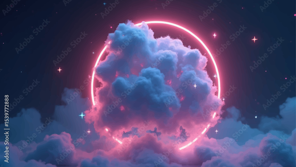 Poster fluffy clouds drift across the blue sky, creating an abstract space for your text