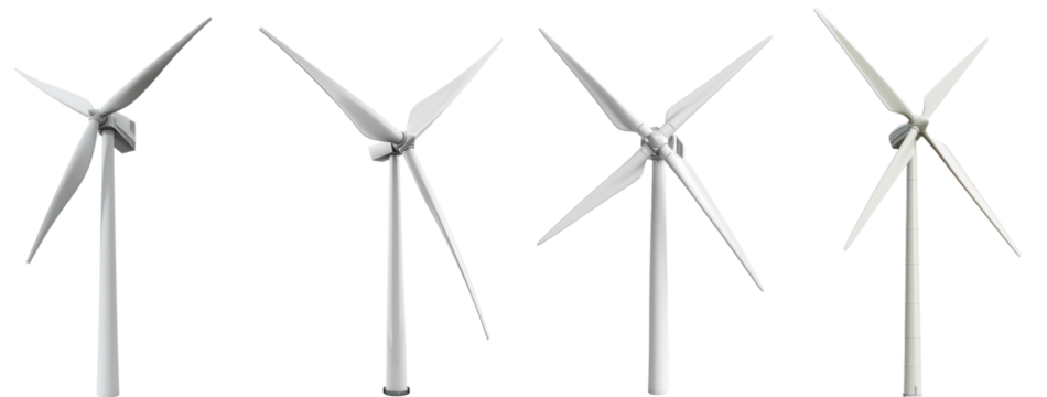 Four wind turbines against a transparent background