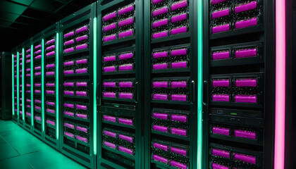 Data center infrastructure optimization modern facility technology showcase high-tech environment dynamic perspective