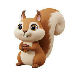 Naklejka premium Charming Cartoon Squirrel Holding an Acorn isolated on transparent bacckground