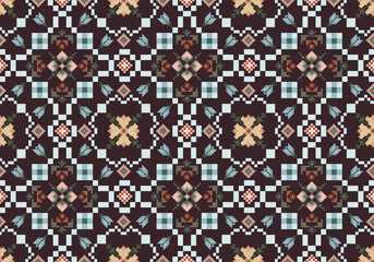 Fototapeta premium Pixel art red flowers patterns 