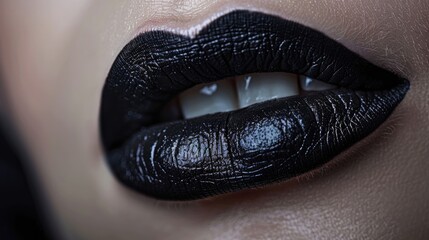 Close-up of a woman's lips painted with black lipstick. The concept of beauty and fashion.