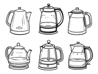 electric kettle thin line style vector icon artwork