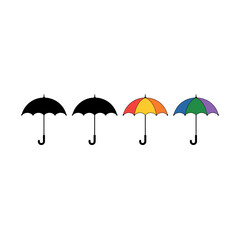 Four Umbrella Icons Black Red Yellow Orange Blue Green Purple