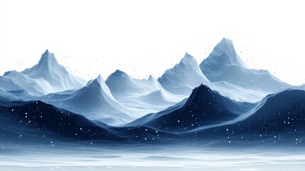 Majestic Snow-Capped Mountains Under Clear Sky and Gentle Snowfall