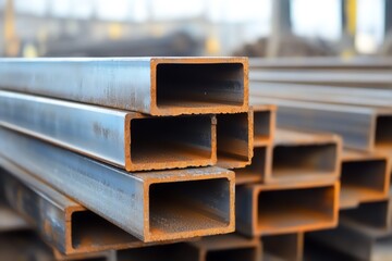Closeup photo of manufactured steel beams
