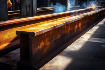 Closeup photo of manufactured steel beams