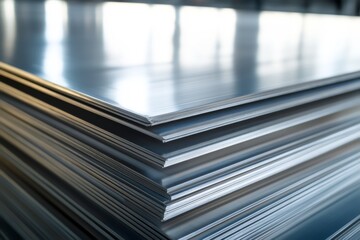 Steel plates stacked for industry closeup photo