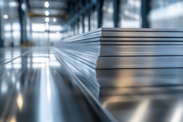 Steel plates stacked for industry closeup photo