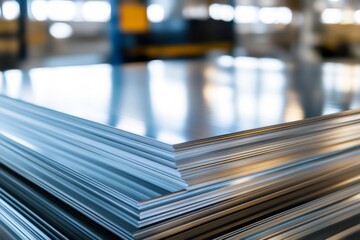 Steel plates stacked for industry closeup photo