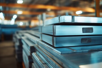 Steel plates stacked for industry closeup photo