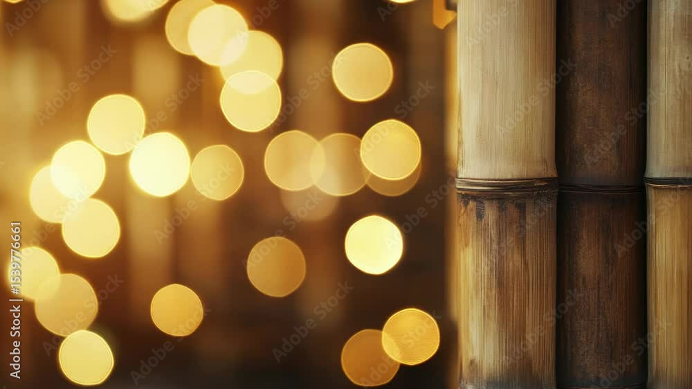 Aufkleber A close-up of a bamboo pole with lights shining from behind, suitable for use as a decorative element or in architectural illustrations