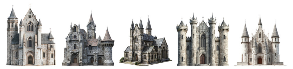 Fototapeta premium Fantasy Castle Architecture Collection for Imaginative Projects Isolated Transparent Background