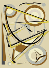 Abstract   background ,fancy  geometric and curved shapes , beige  brown  gray, expressionism art style
